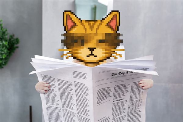 The cat reading a newspaper
