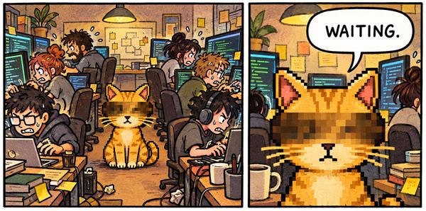 A room of screens, the cat among them